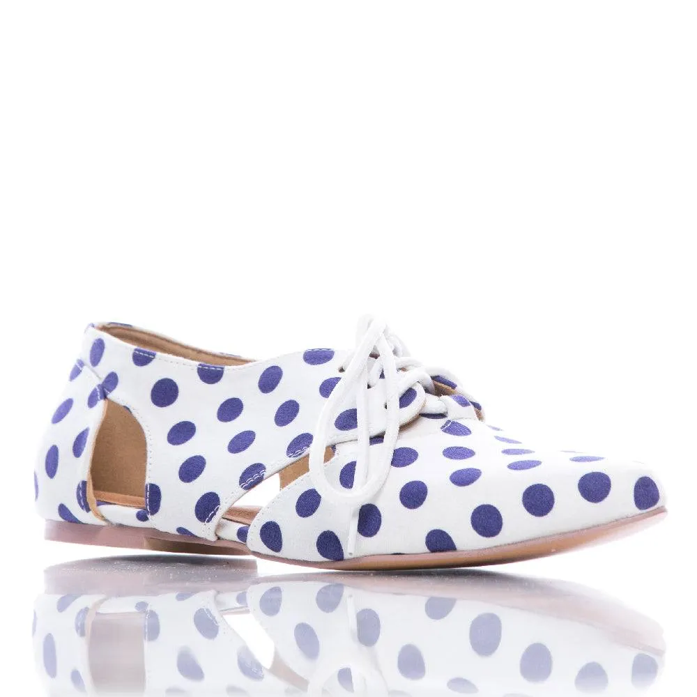 Madelaina - White And Blue Polka Dot Fabric - Street Sole