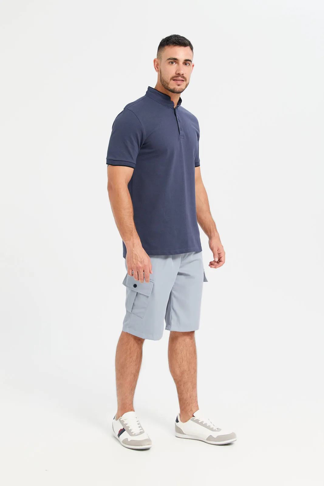 Men Grey Cargo Pocket Shorts