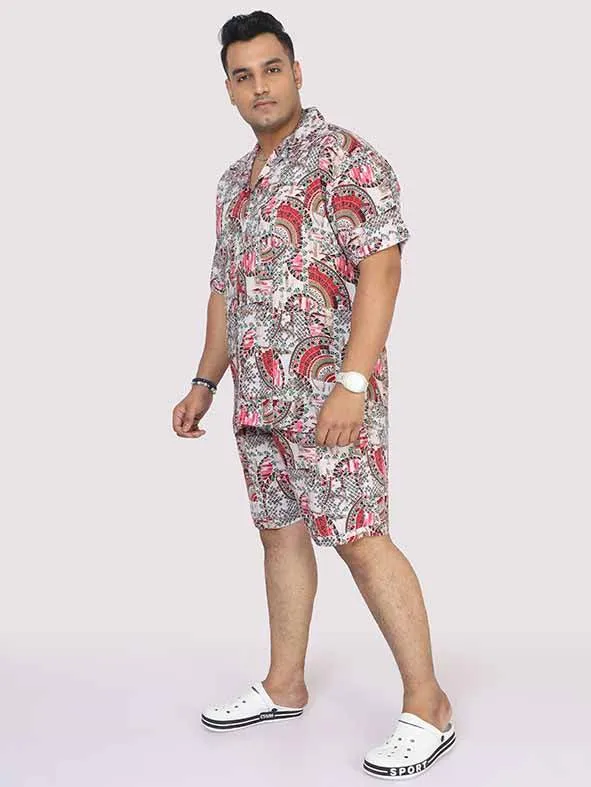 Men Plus Size Abstract Red Printed Half Sleeve Co-Ords