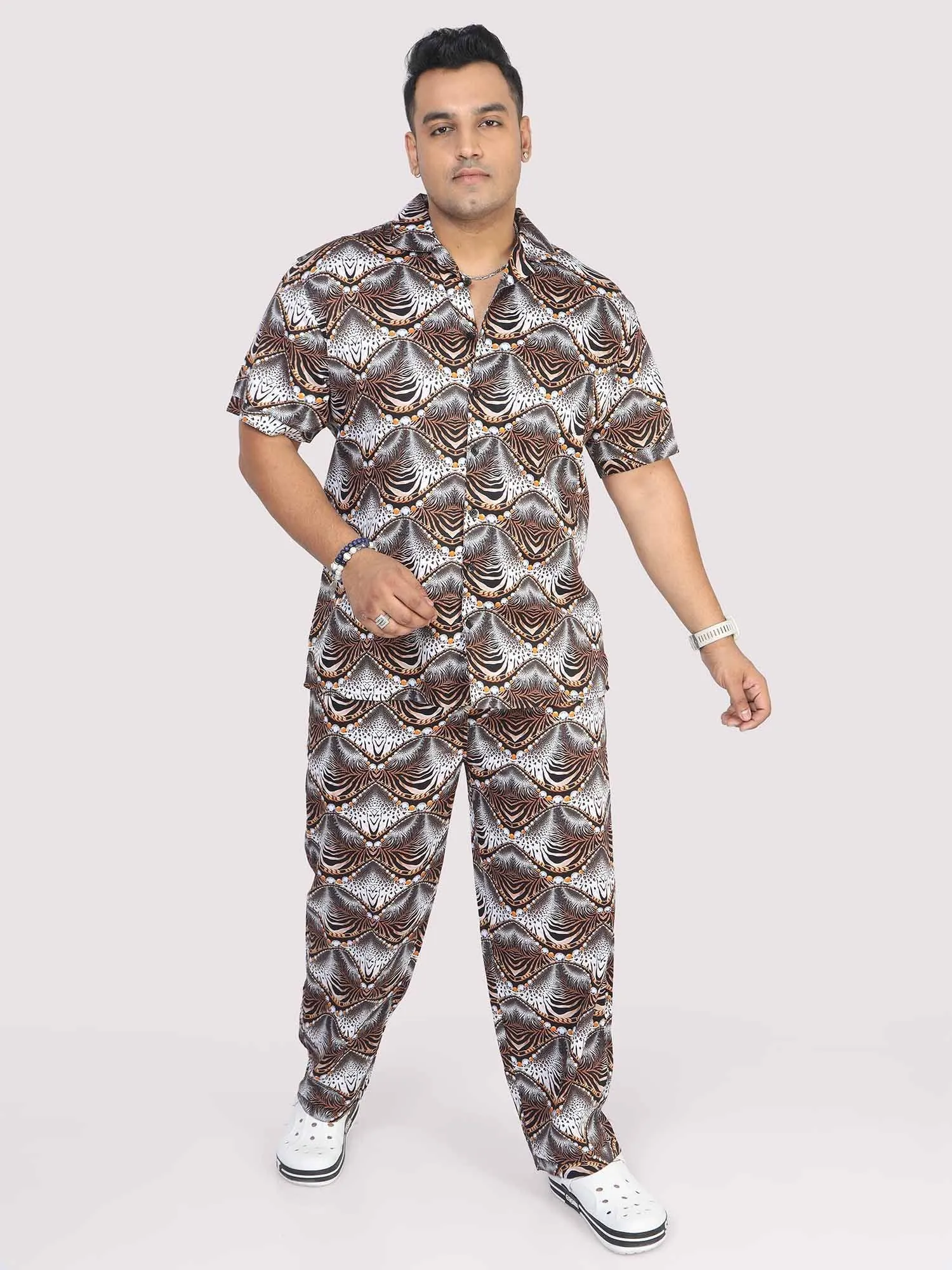 Men Plus Size Animal Wavy Printed FULL Sleeve Co-Ords