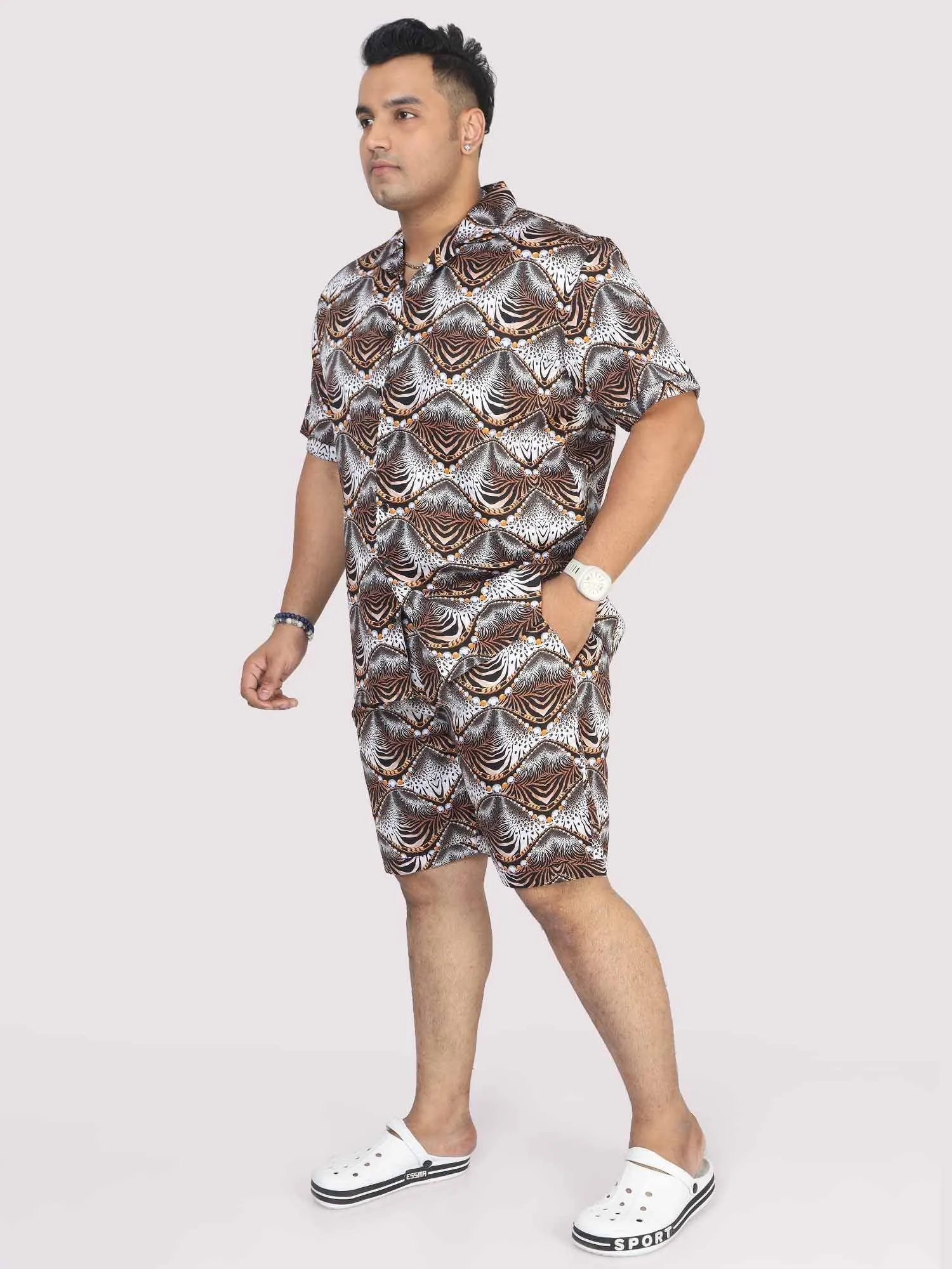 Men Plus Size Animal Wavy Printed Half Sleeve Co-Ords