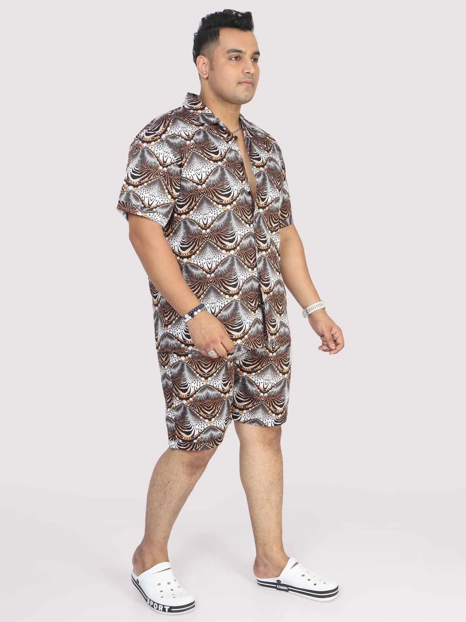 Men Plus Size Animal Wavy Printed Half Sleeve Co-Ords