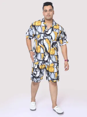 Men Plus Size Blush Abstract Squares Printed Half Sleeve Co-Ords