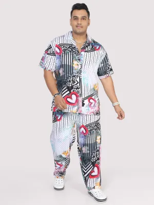 Men Plus Size Love on Geometric Printed Full Sleeve Co-Ords