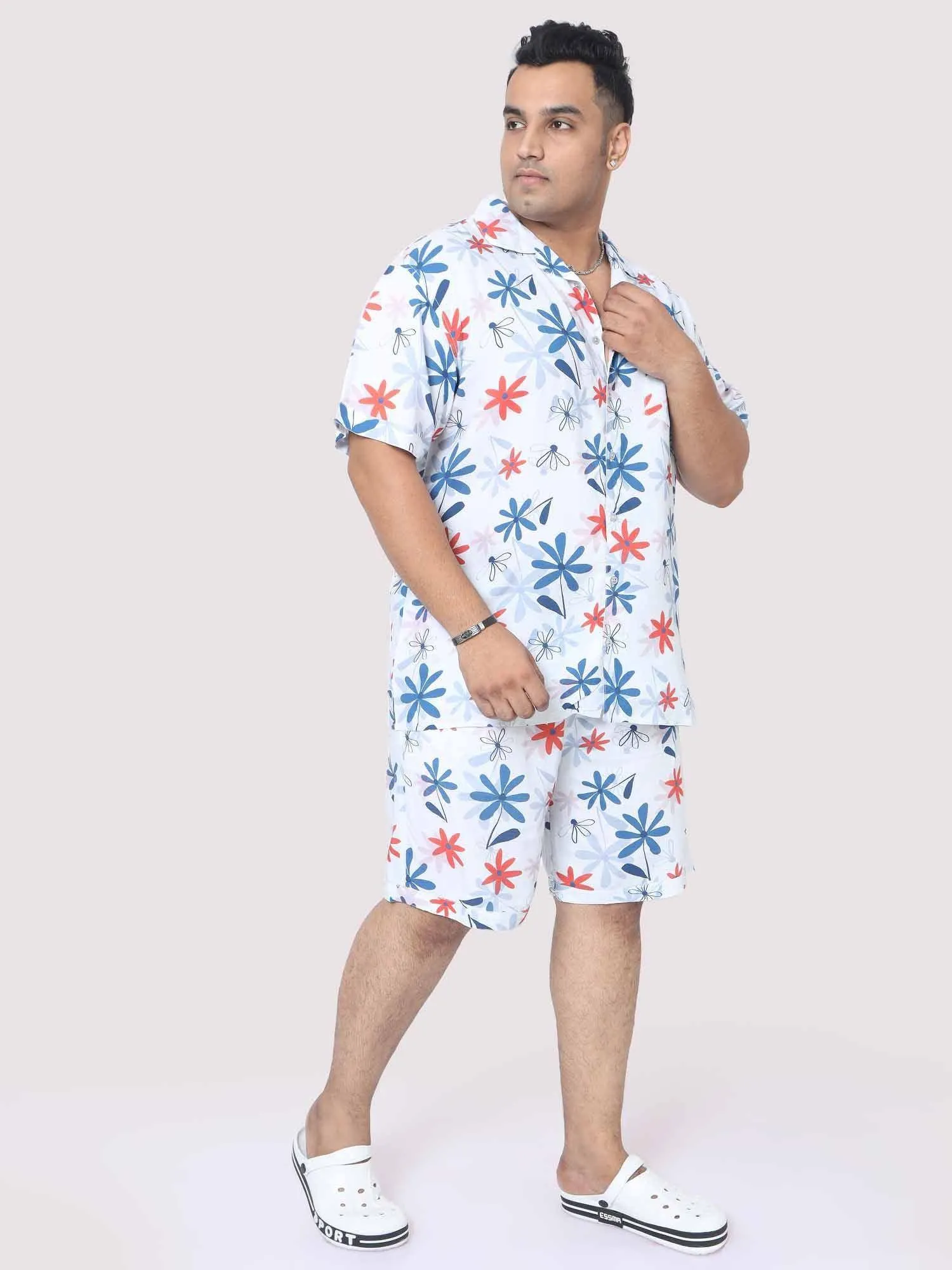 Men Plus Size Star Flowers Printed Half Sleeve Co-Ords