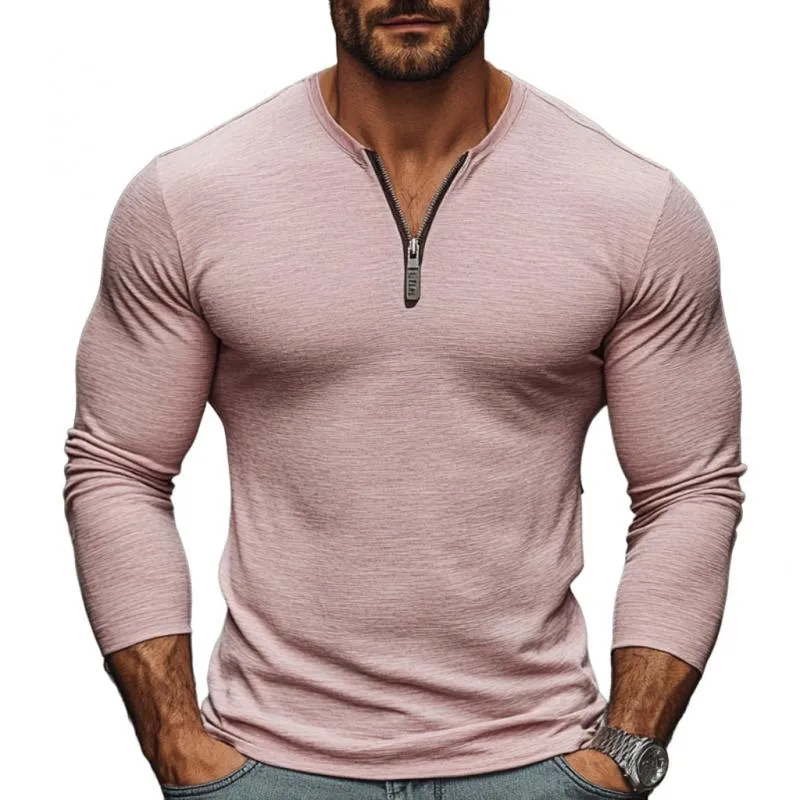 Men's Casual Cotton Blended Zipper Neck Slim Fit Long Sleeve T-Shirt 72739308M