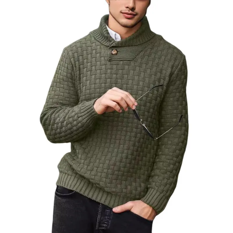 Men's Casual Jacquard Knit Lapel Sweater 15858753Y