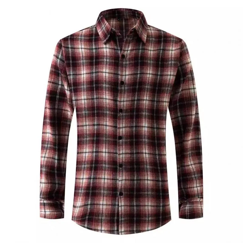 Men's Casual Plaid Lapel Long Sleeve Shirt 70855119Y