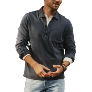 Men's Fashion Cotton Button Lapel Long Sleeve Polo Shirt 15111619Y