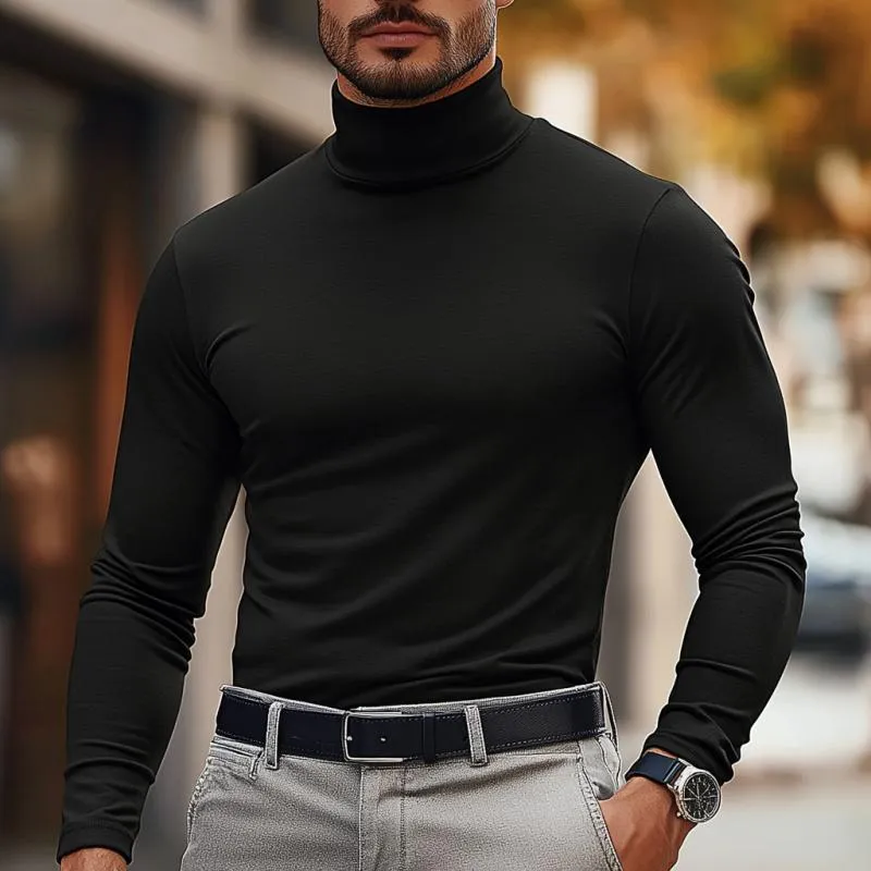 Men's Solid Color Half Turtle Neck Slim Fit Long Sleeve T-Shirt 05283189Y