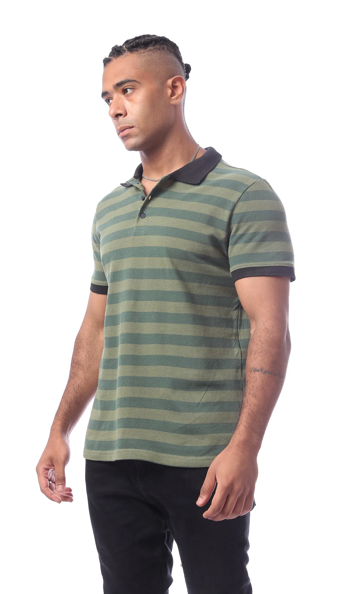 O154970 Stripped Short Sleeved With A Collar Polo Shirt