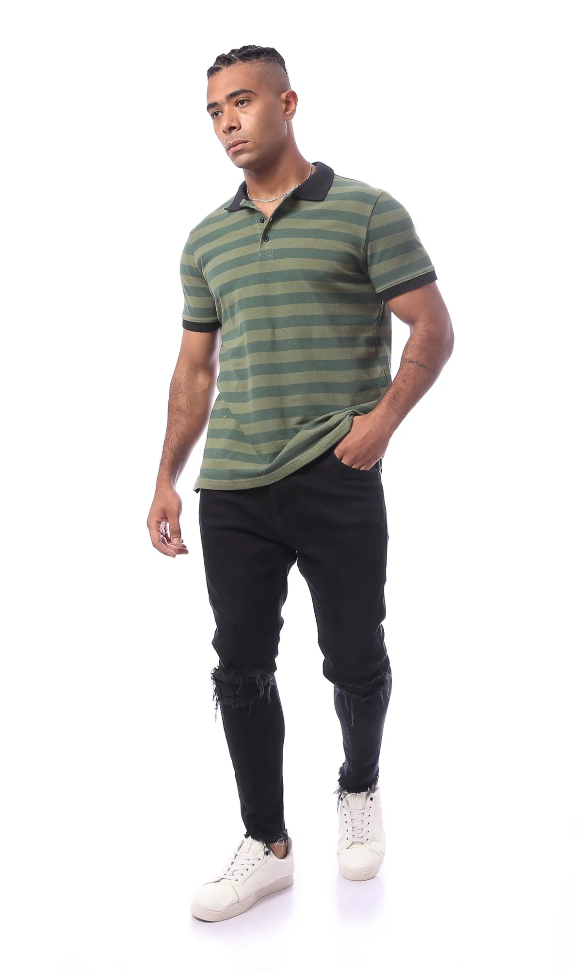 O154970 Stripped Short Sleeved With A Collar Polo Shirt