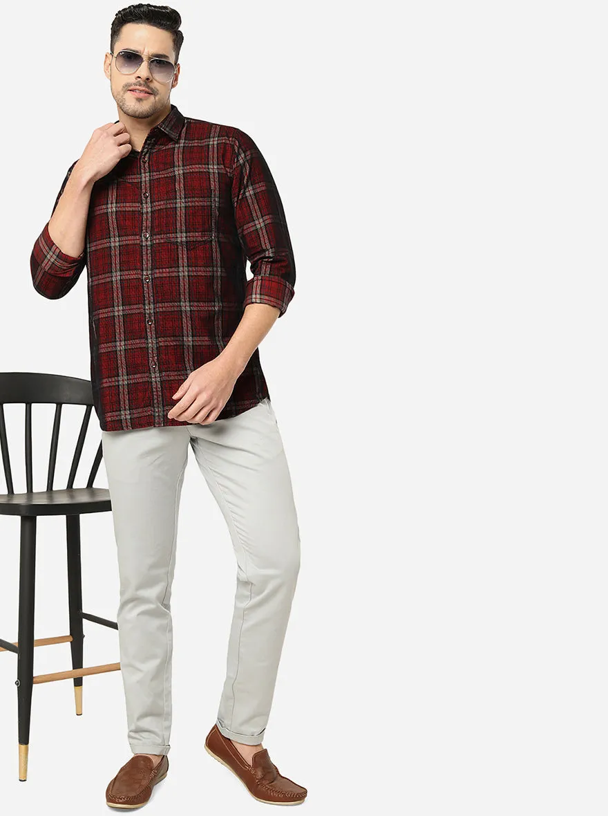 Persian Red Checked Slim Fit Semi Casual Shirt | JadeBlue