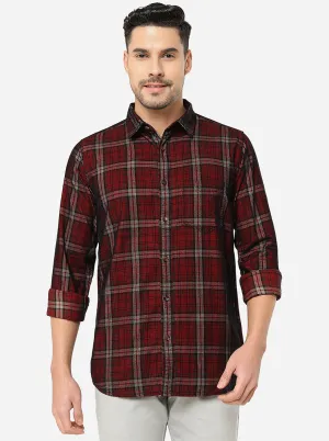 Persian Red Checked Slim Fit Semi Casual Shirt | JadeBlue