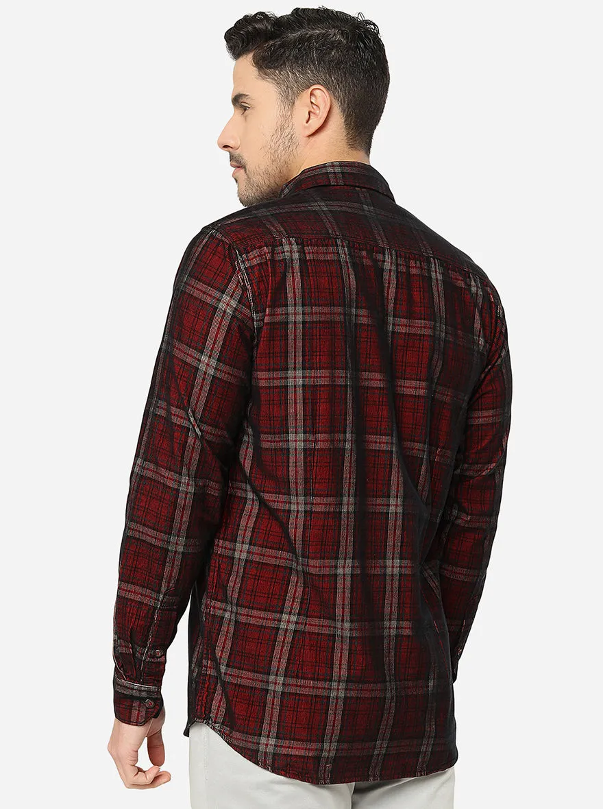 Persian Red Checked Slim Fit Semi Casual Shirt | JadeBlue