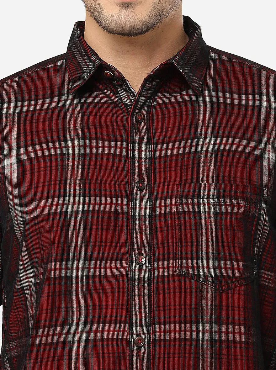 Persian Red Checked Slim Fit Semi Casual Shirt | JadeBlue