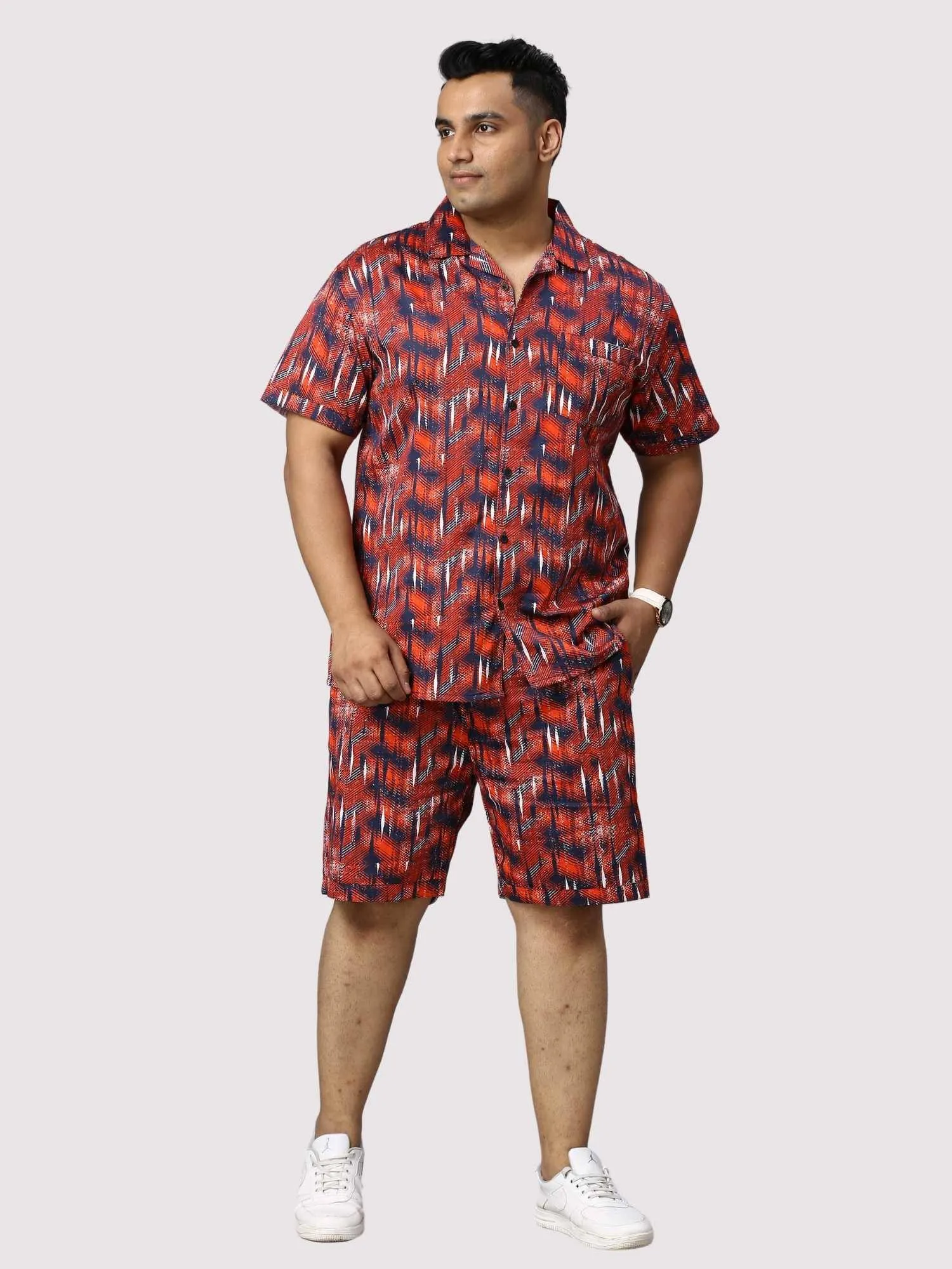 Persian Red Digital Printed Half Co-Ords Men's Plus Size