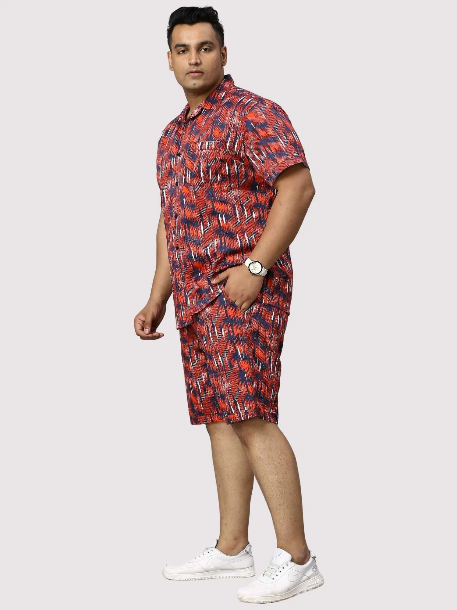 Persian Red Digital Printed Half Co-Ords Men's Plus Size