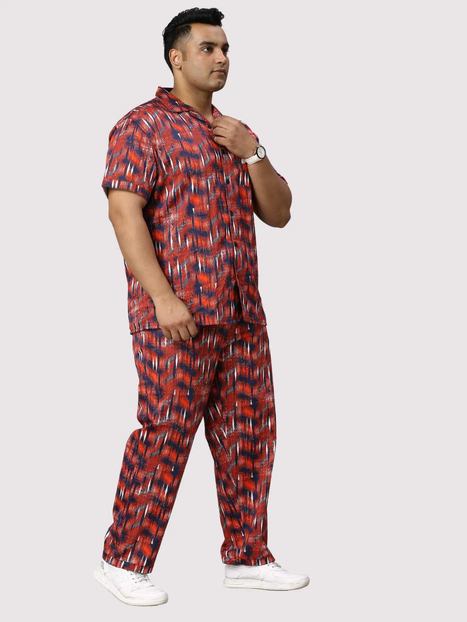 Persian Red Men Digital Printed Full Co-Ords Men's Plus Size