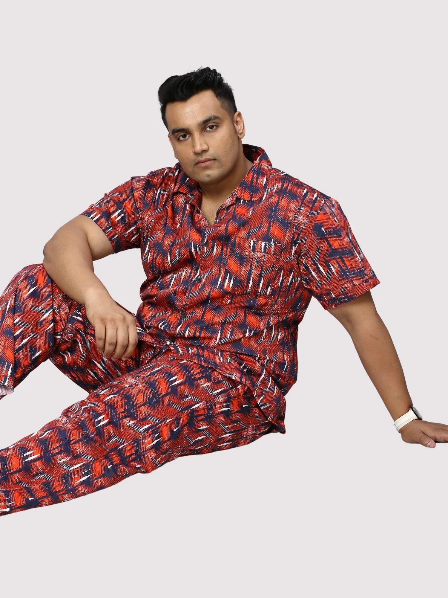 Persian Red Men Digital Printed Full Co-Ords Men's Plus Size