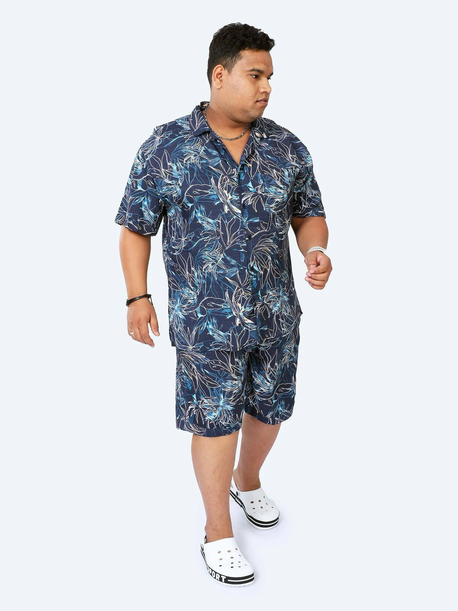 Plus Size Men Botanical Line Half Sleeve Co-Ords