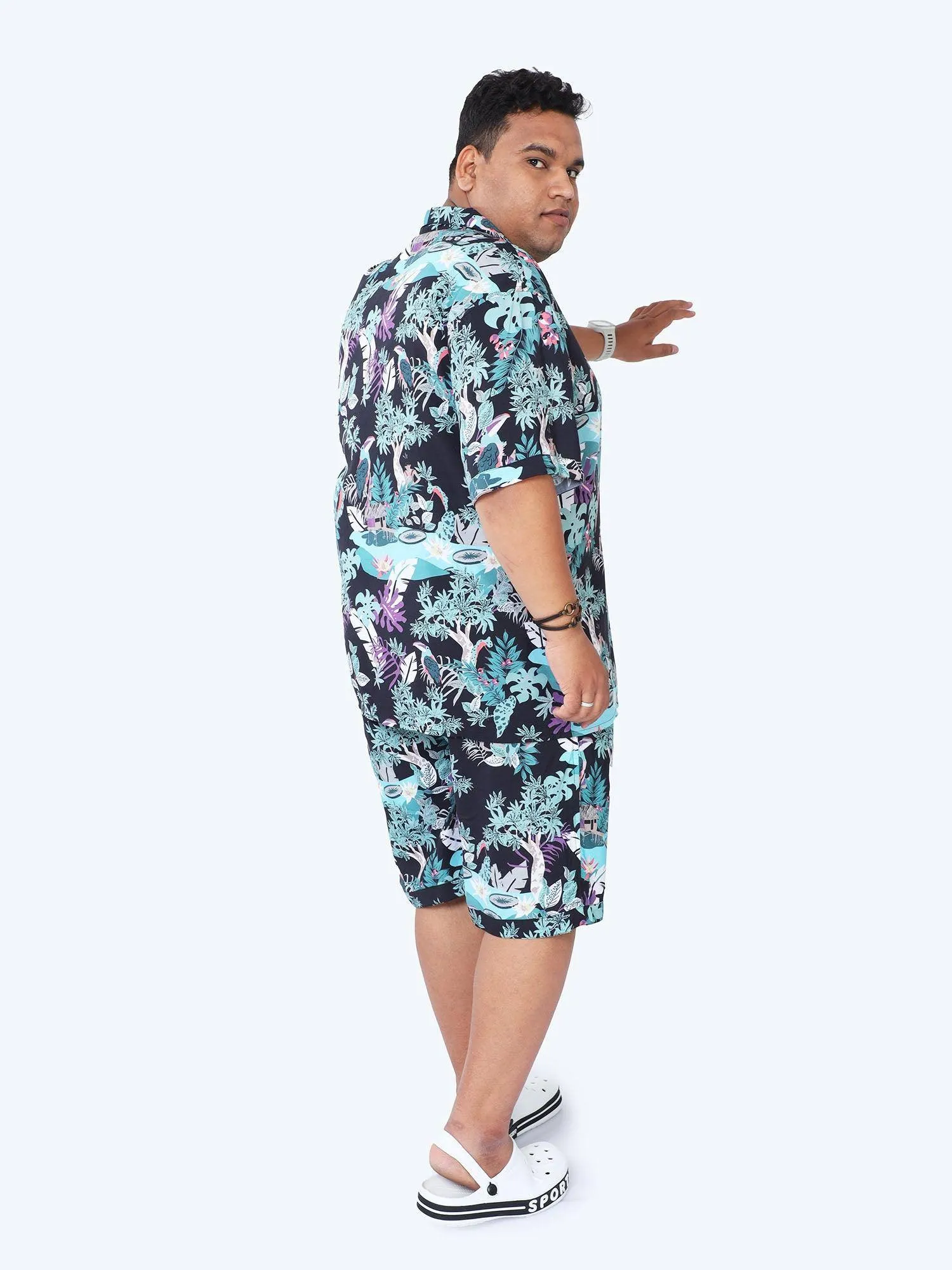 Plus Size Men Jungle Paradise Printed Half Sleeve Co-Ords