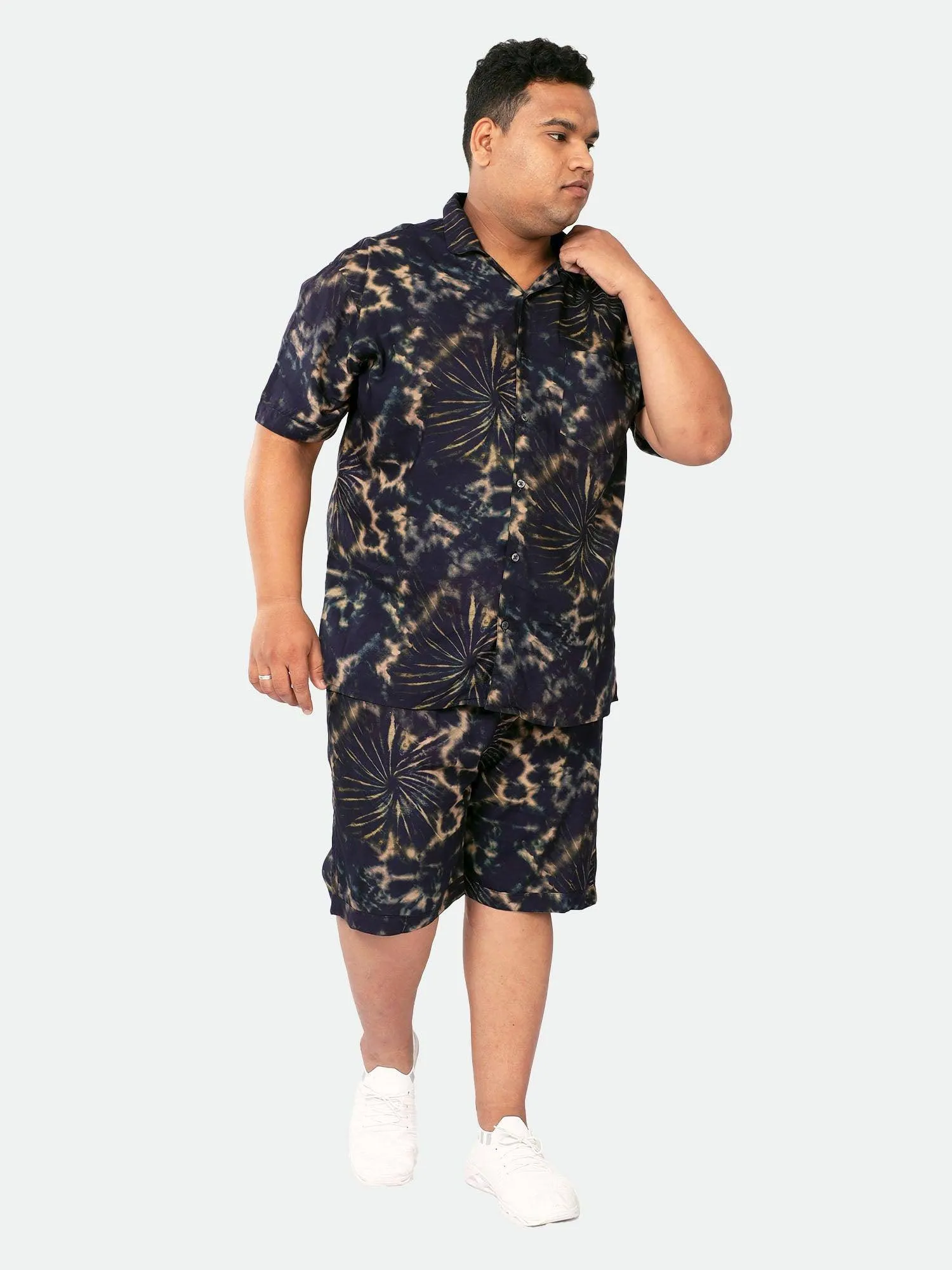 Plus Size Men Navy Tie Dye  Half Sleeve Co-Ords