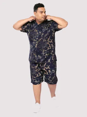 Plus Size Men Navy Tie Dye  Half Sleeve Co-Ords