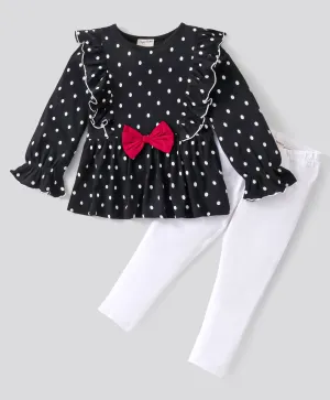 Polka Dots Printed Frilled Top Leggings Set