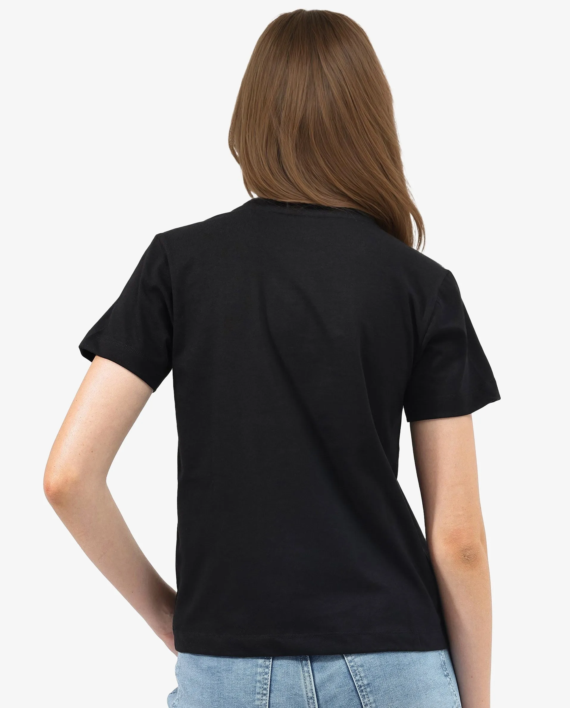 Rareism Women Lee Black Cotton Poly Fabric Short Sleeve Crew Neck Solid T-Shirt