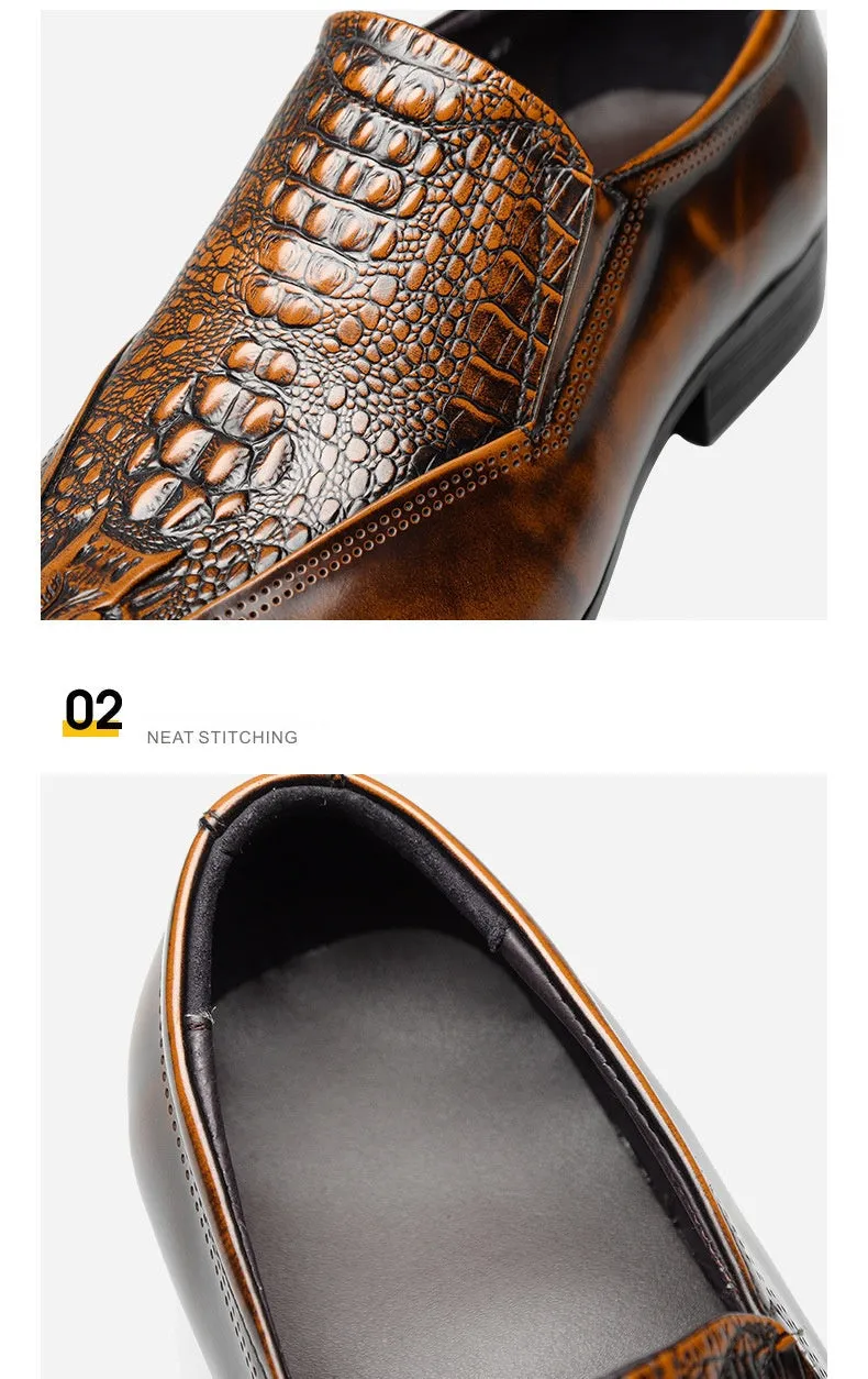 Real Leather Pattern Slip on Men's Shoes