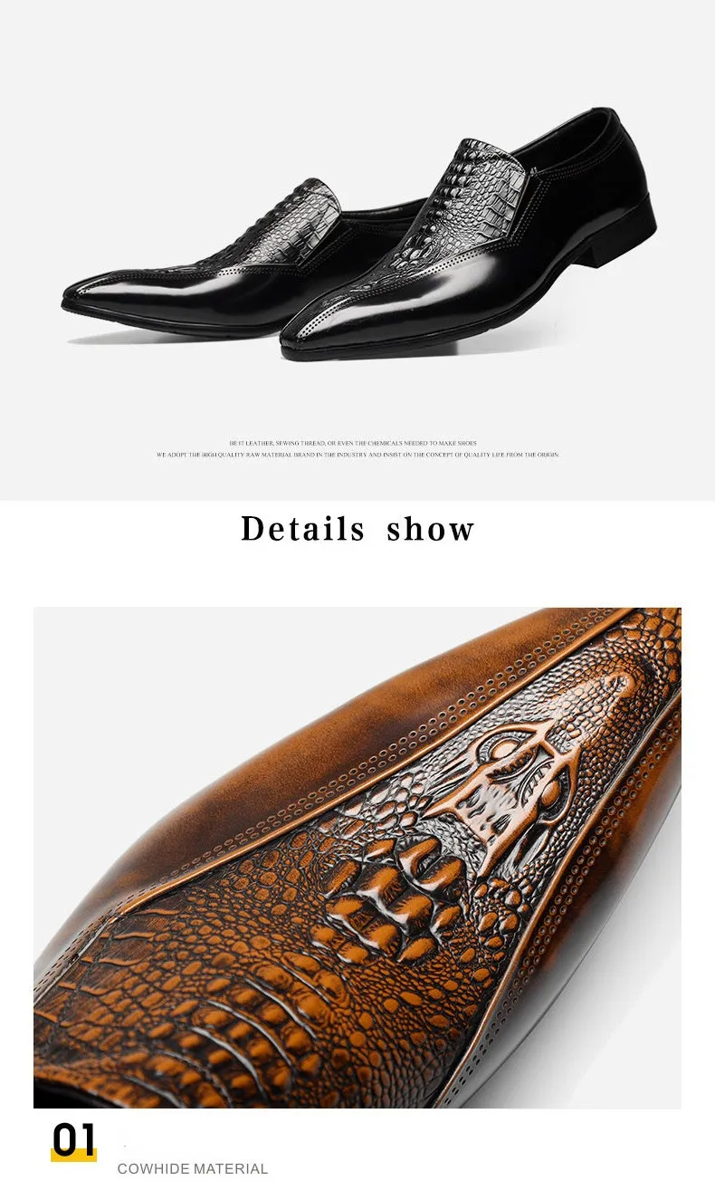 Real Leather Pattern Slip on Men's Shoes