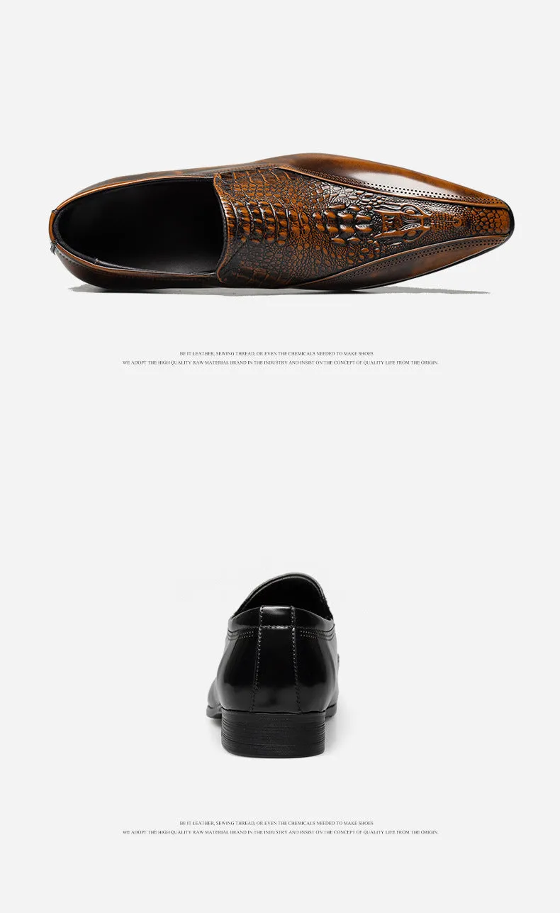 Real Leather Pattern Slip on Men's Shoes