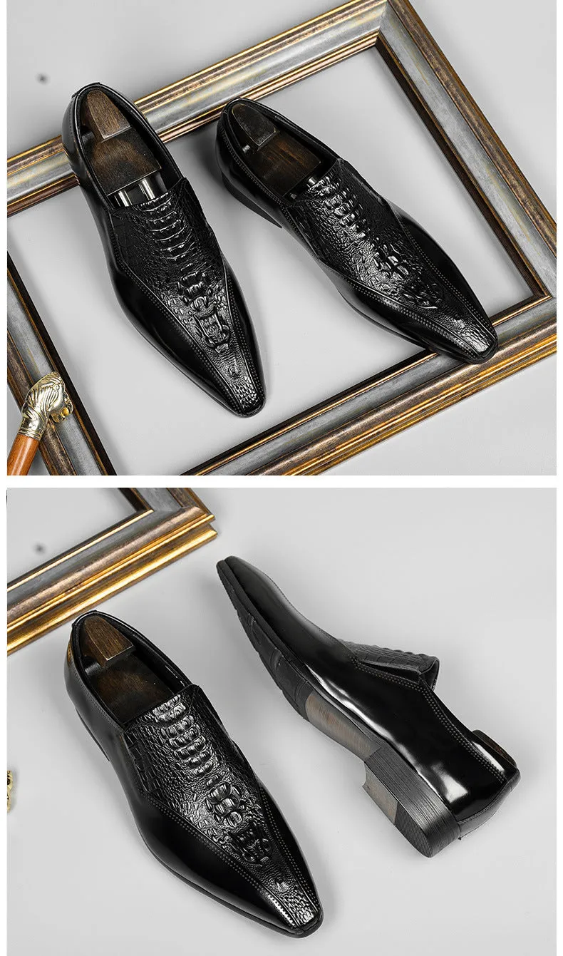 Real Leather Pattern Slip on Men's Shoes