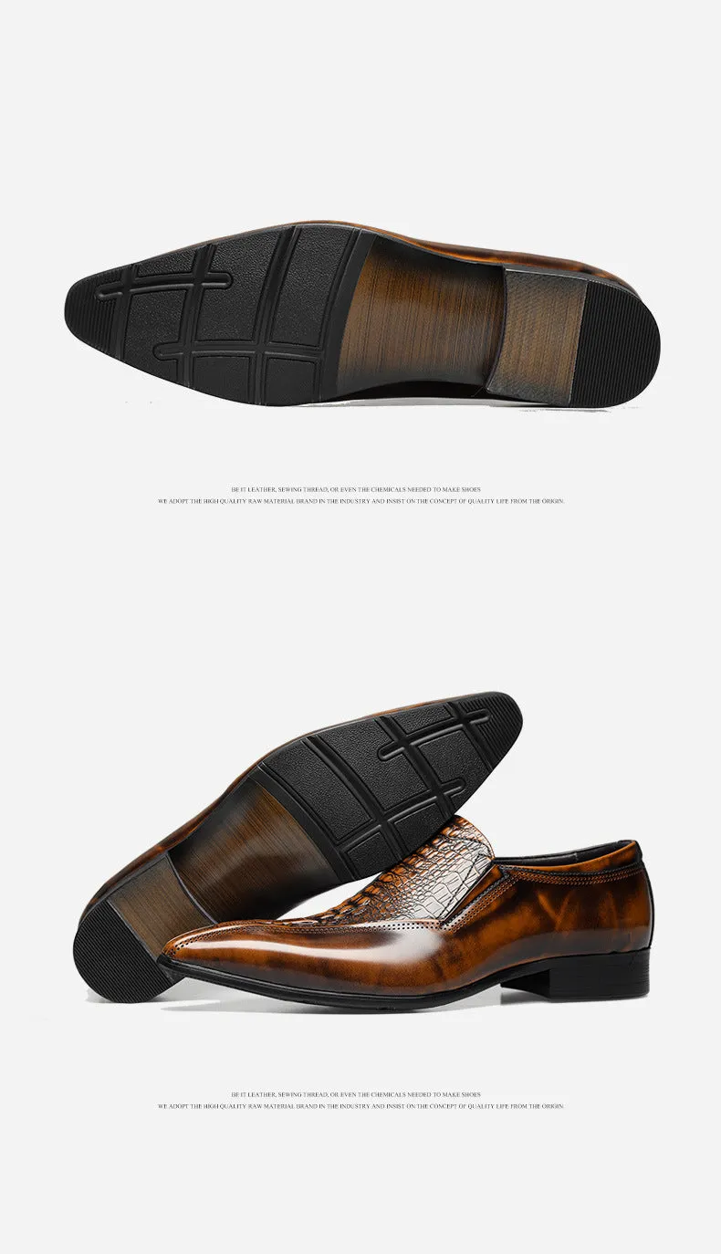 Real Leather Pattern Slip on Men's Shoes