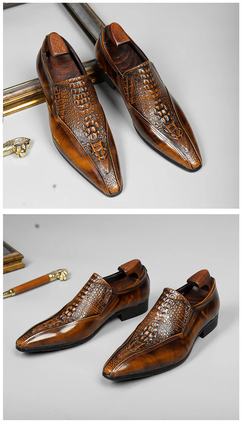 Real Leather Pattern Slip on Men's Shoes