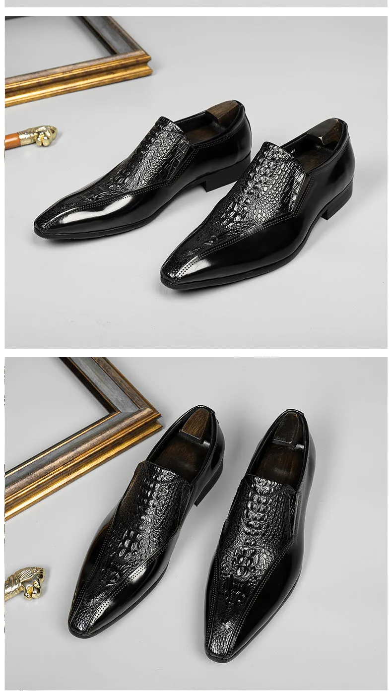 Real Leather Pattern Slip on Men's Shoes