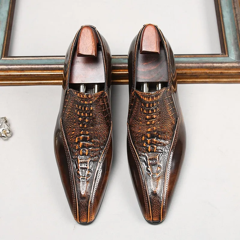 Real Leather Pattern Slip on Men's Shoes