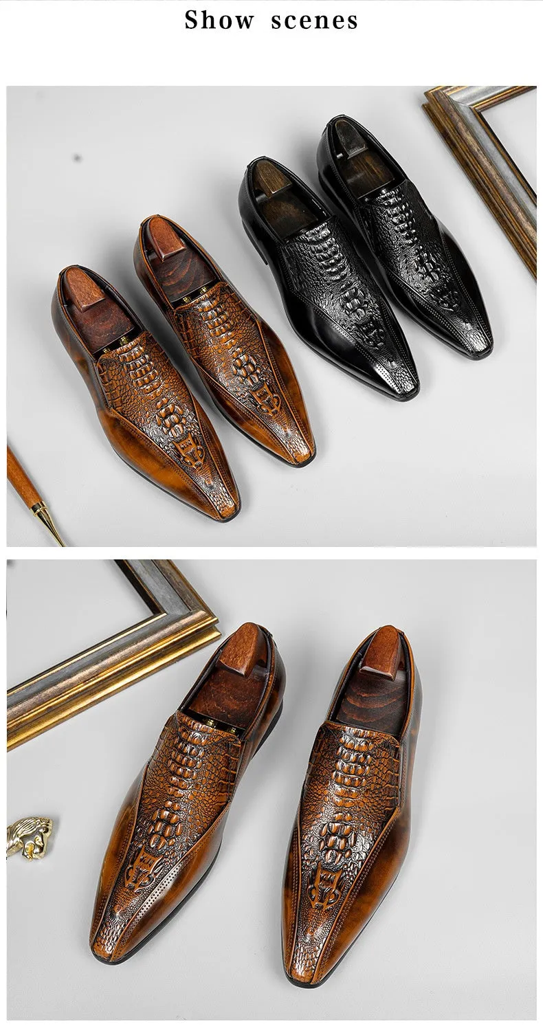 Real Leather Pattern Slip on Men's Shoes