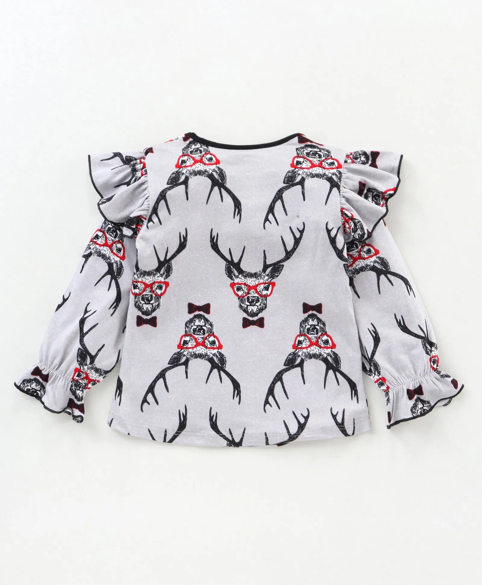 Reindeer Printed Frill Top Leggings Set