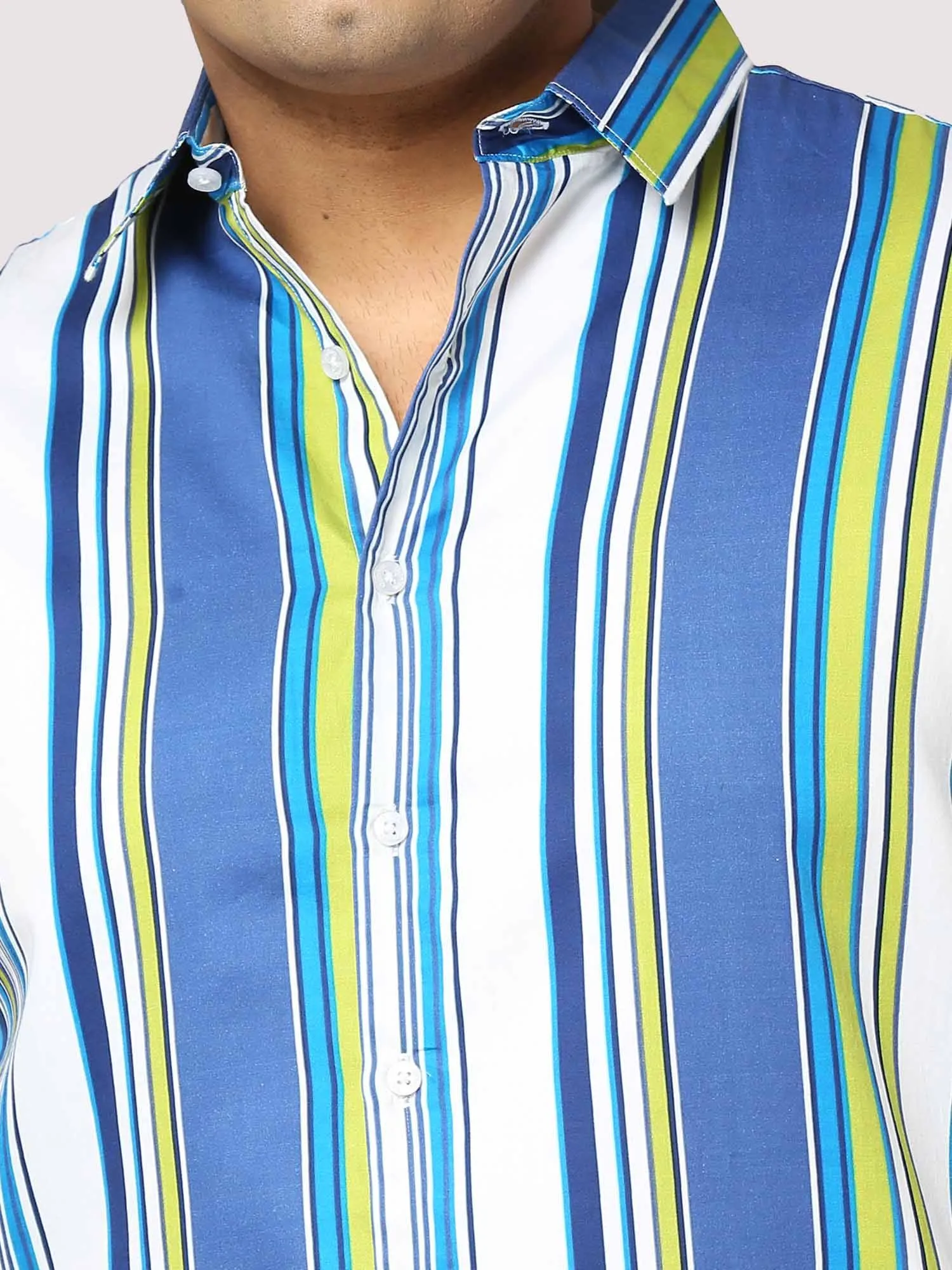 Relax Digital Printed Striped Half Shirt Men's Plus Size