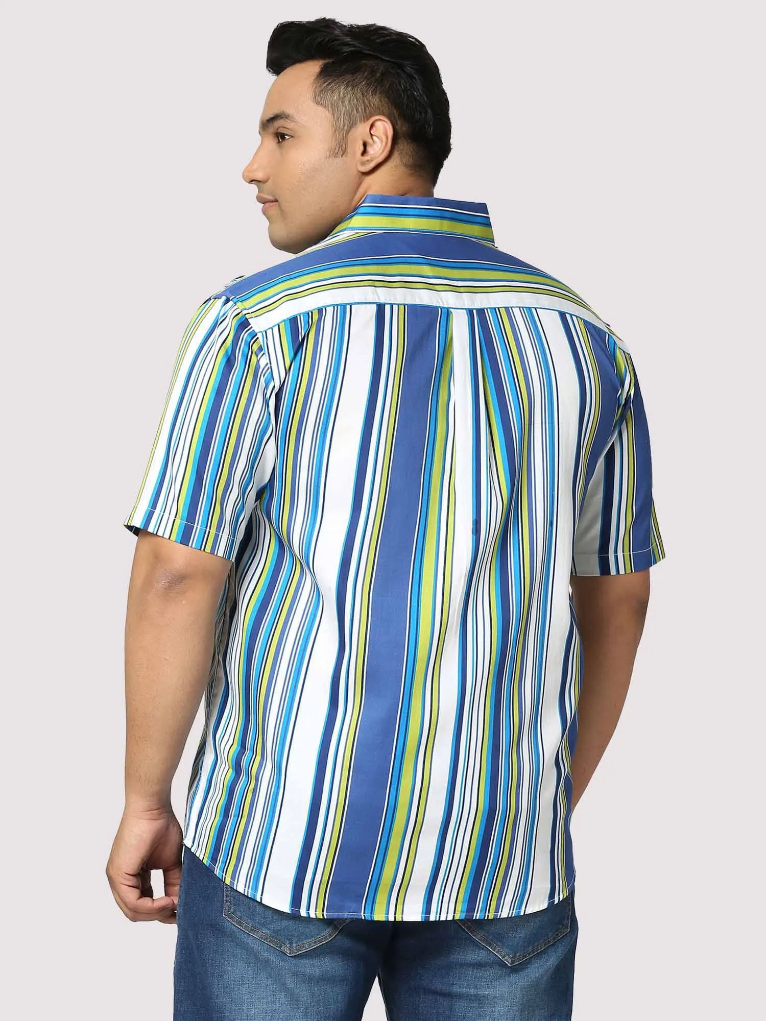 Relax Digital Printed Striped Half Shirt Men's Plus Size