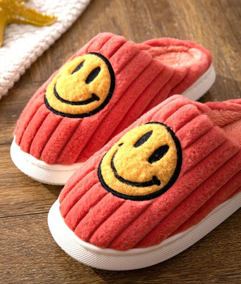 Ribbed Smiley Soft Slippers Multiple Colors