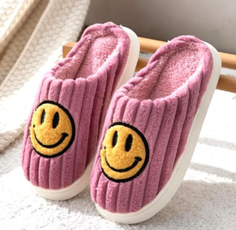 Ribbed Smiley Soft Slippers Multiple Colors