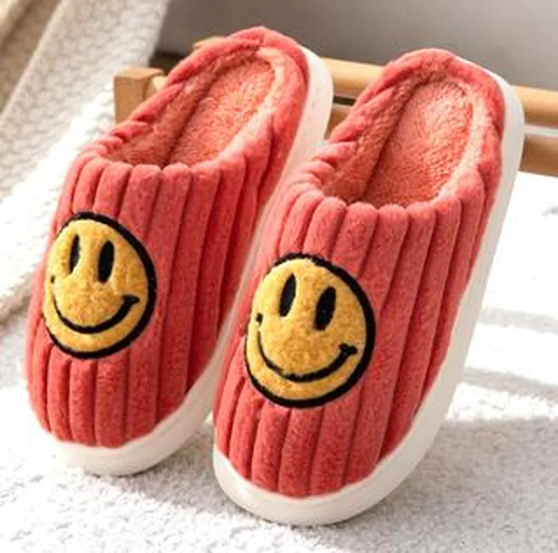 Ribbed Smiley Soft Slippers Multiple Colors