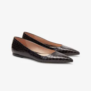 Rowan Flat - Embossed Croc :: Onyx