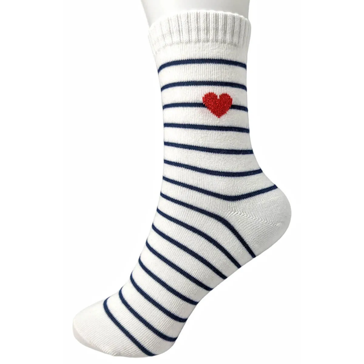 Shimmer Heart Striped Half Crew Socks