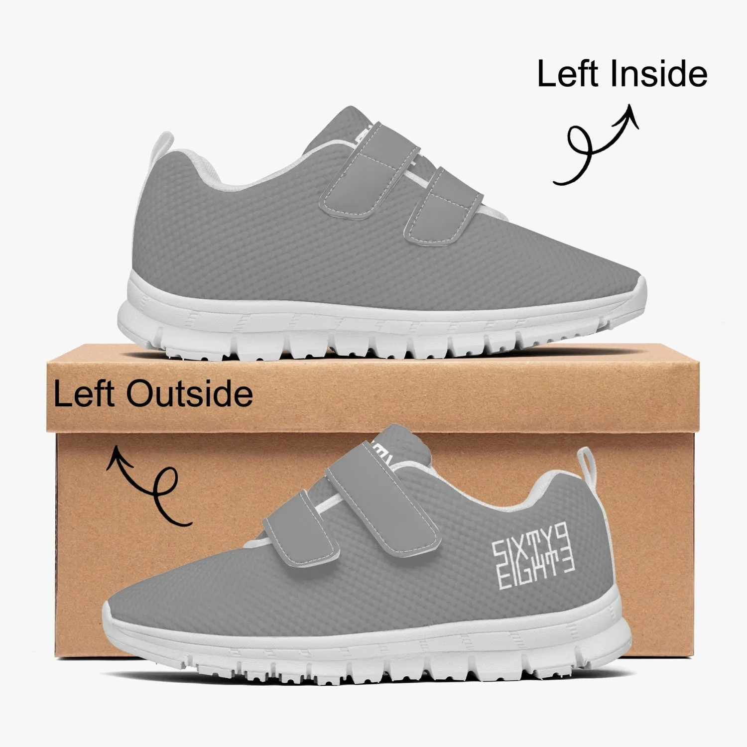 Sixty Eight 93 Logo White Grey Kids Lightweight Velcro Shoe