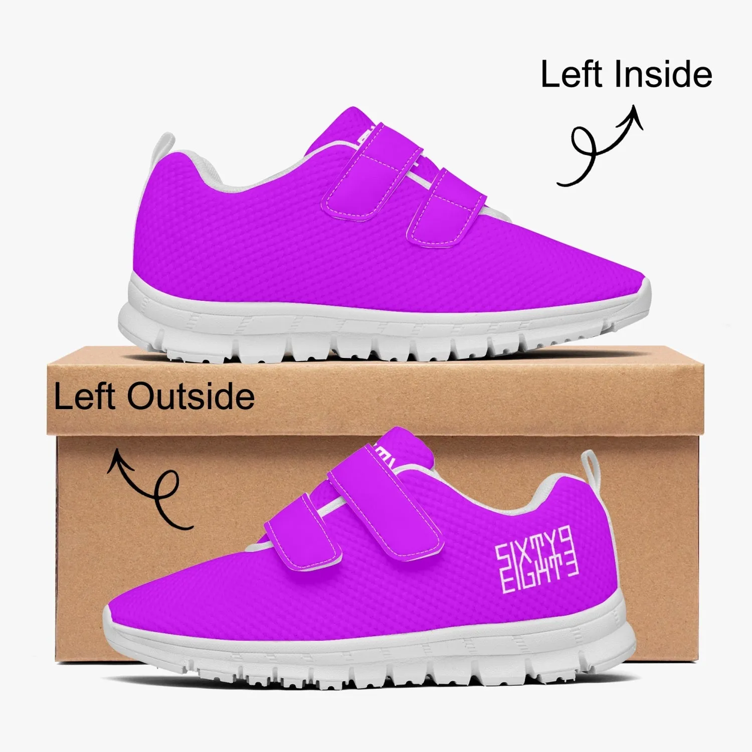 Sixty Eight 93 Logo White Purple Kids Lightweight Velcro Shoe