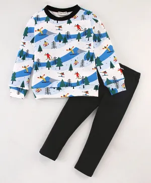 Skiing Printed Sweatshirt Jogger Set